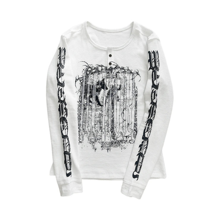 Gothic Printed Long Sleeve T-Shirt, Stretch Cotton (White) 46066:874569