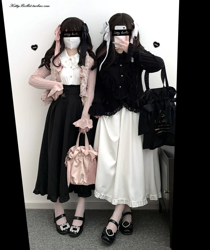 Long Jirai Kei Skirt With Lace Up And Heart-shaped Adjustable Buckle 39638:633608