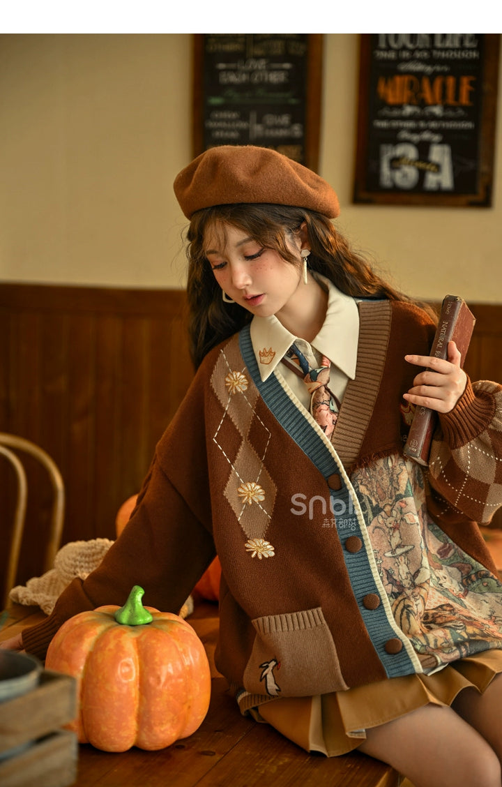 Mori Kei Vintage Style Melrad Knit Sweater Shirt Skirt Set 22716:335748