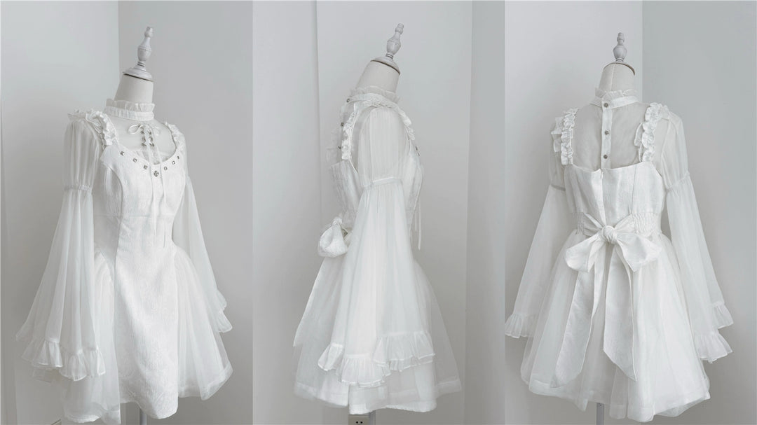 Black/White Jirai Kei Jumper Dress & Hime-Sleeved Sheer Blouse 43326:773580