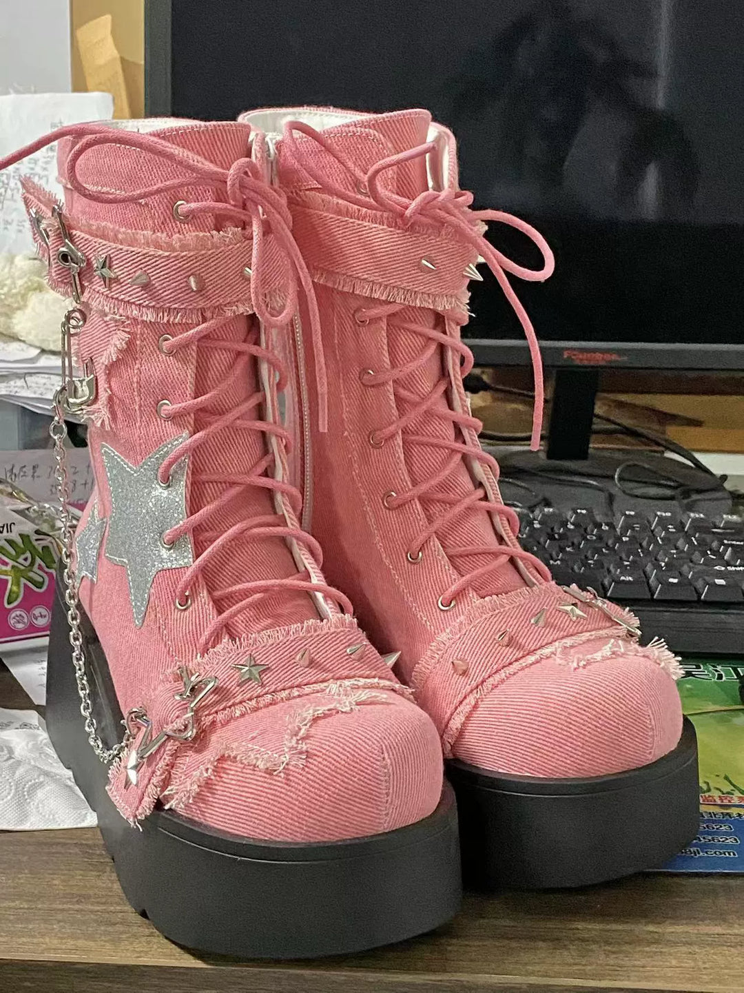 Y2K Platform Shoes Gyaru Fashion Boots Canvas Combat Boots 35060:487928