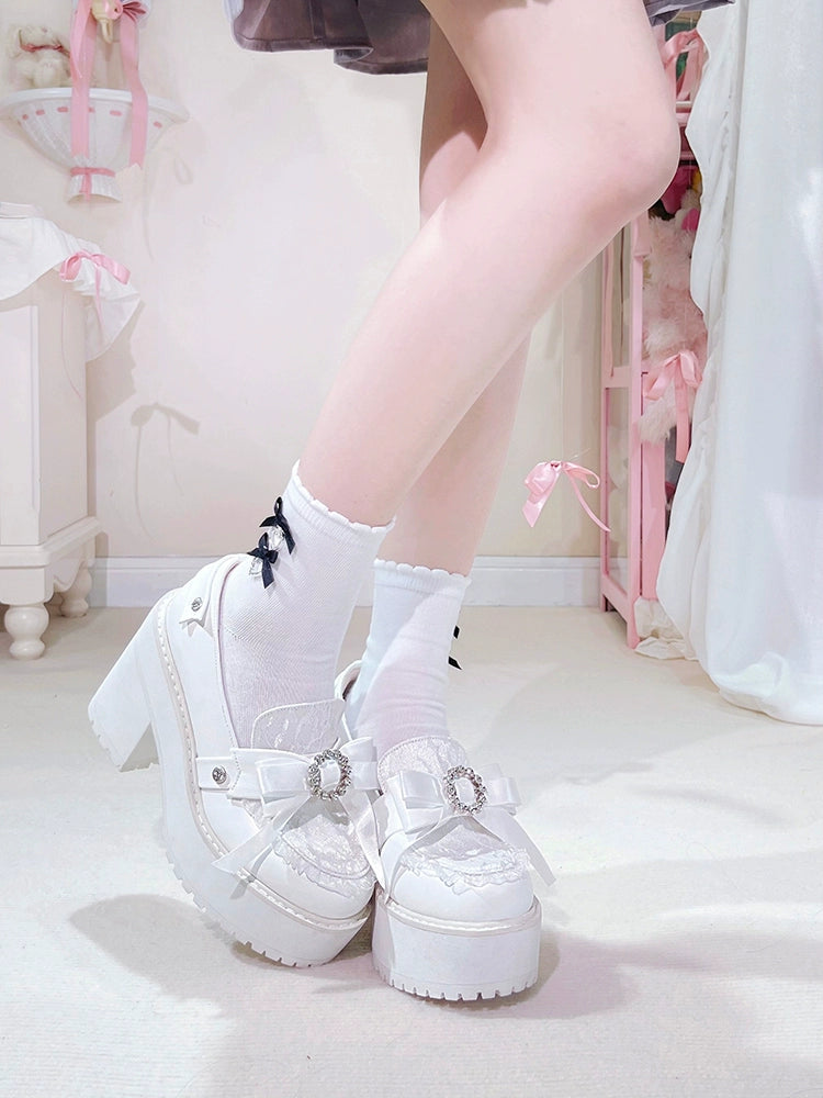 Jirai Kei Shoes Bow Tie Rhinestone Platforms High-heel Shoes 38516:590872