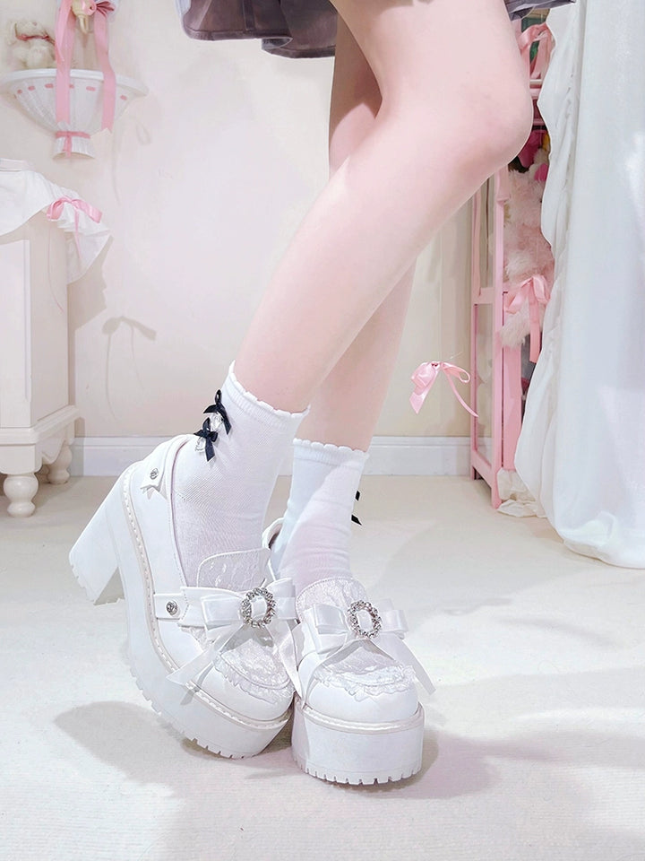 Jirai Kei Shoes Bow Tie Rhinestone Platforms High-heel Shoes 38516:590872