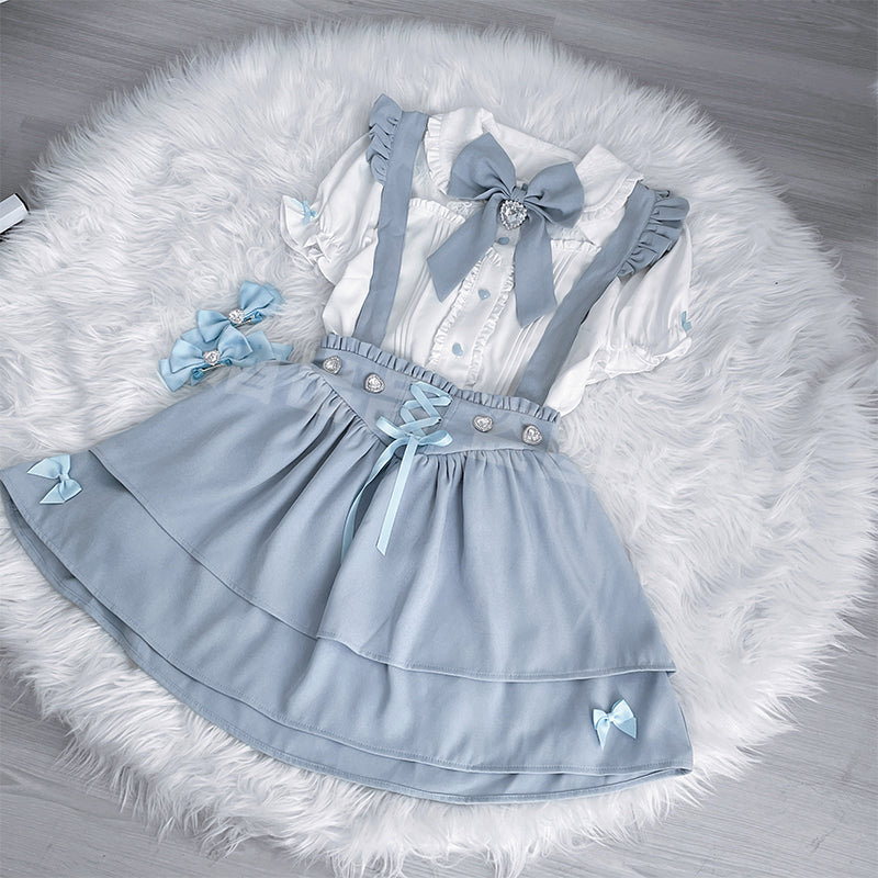 Jirai Kei White Blouse, Suspender Skirt (L M S) 21838:313820