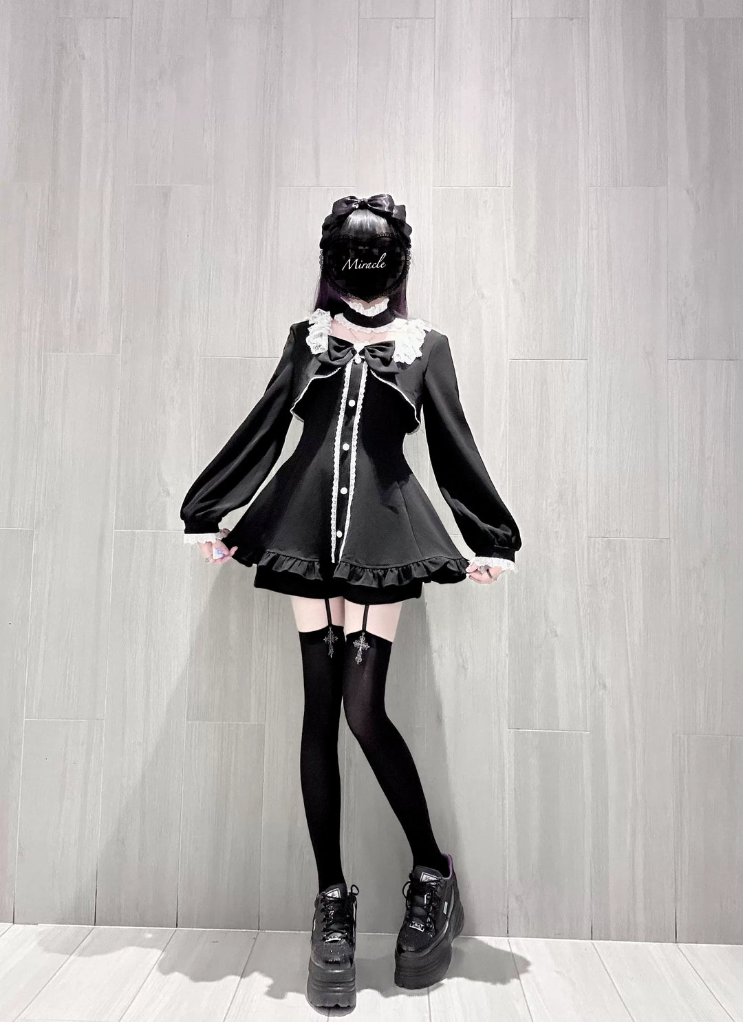 Jirai Kei Long Sleeves Dress, Pocketed Shorts 44197:808128