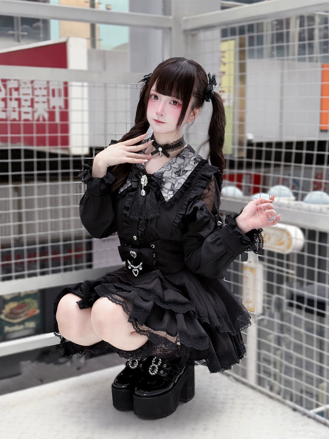 Jirai Kei Tiered Tuffles Skirt, Elastic High-Waist 44587:814558