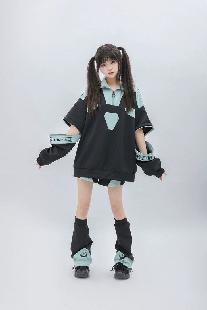 Tenshi Kaiwai Removable Sleeve Sweatshirt and Shorts Multicolor (L M) 29166:356894