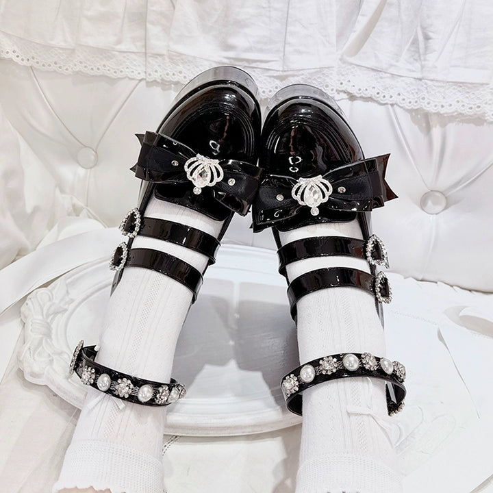 Jirai Kei Platform Shoes, Glittering Rhinestone, Chunky Heel (34 35 36 37 38 39 40) 43247:775756
