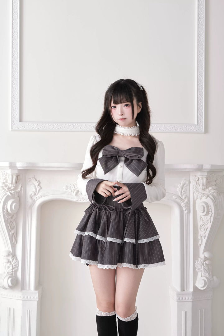 Jirai Kei High Waist Skirt, Tiered Ruffles 44687:818971