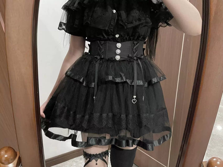Jirai Kei Skirt Ryousangata Skirt Lace Tiered Skirt 38552:592154
