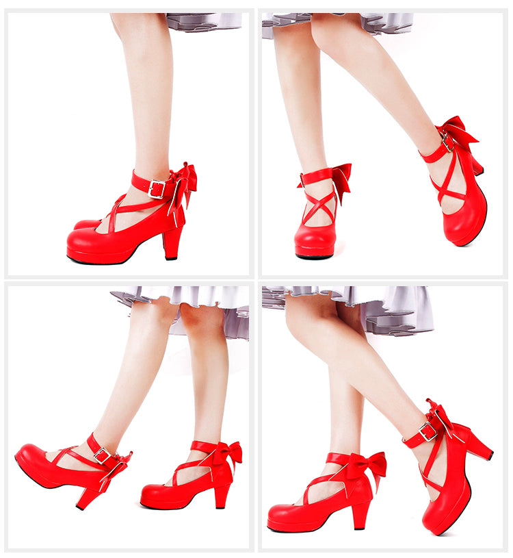 Lolita Shoes High Heel Shoes With Round Toe And Bow Ties Multicolor 31646:368964 31646:368964