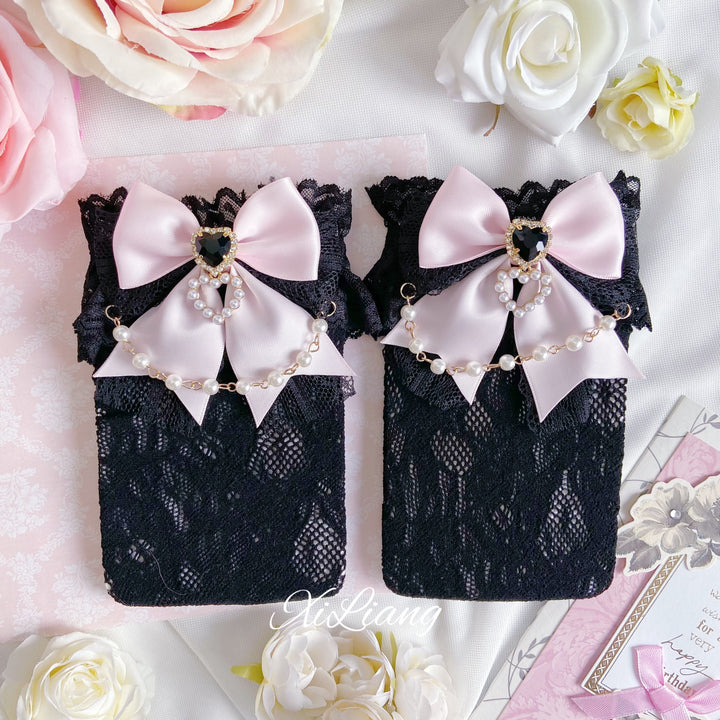 Jirai Kei Socks With Pearl Chain And Sweetheart Rhinestone Detail 28904:326730