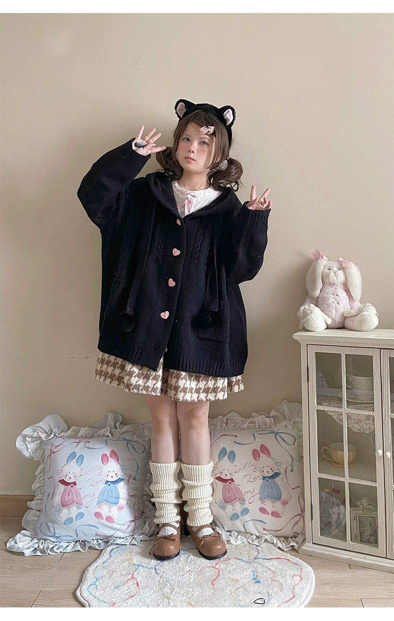 Kawaii Oversized Cardigan Sweater Coat Multicolor (M S / Black) 22652:345716