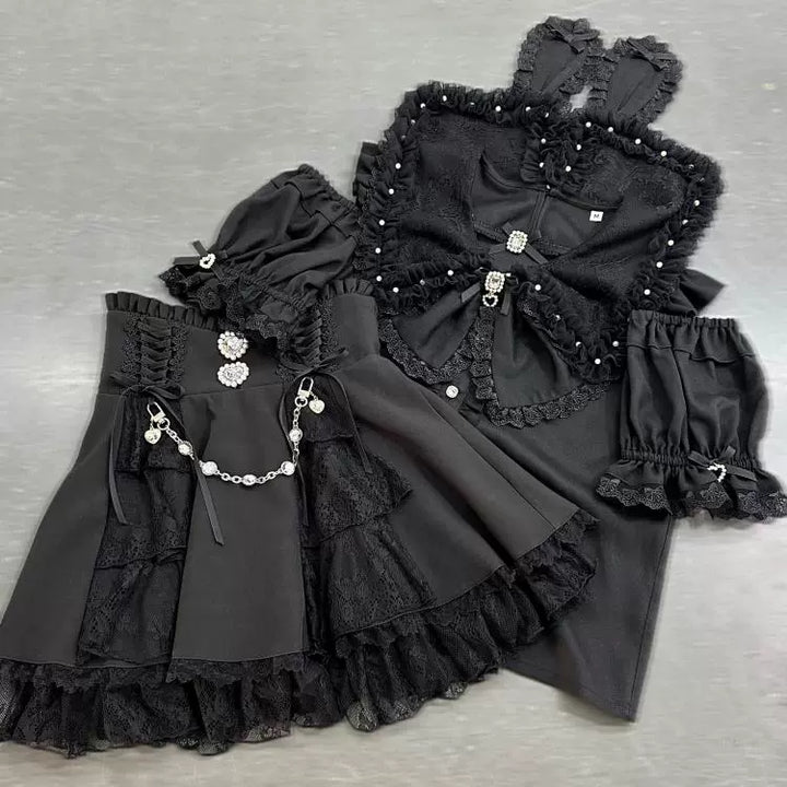 Jirai Kei Bunny Ear Blouse, Ruffles and Lace 43937:791902