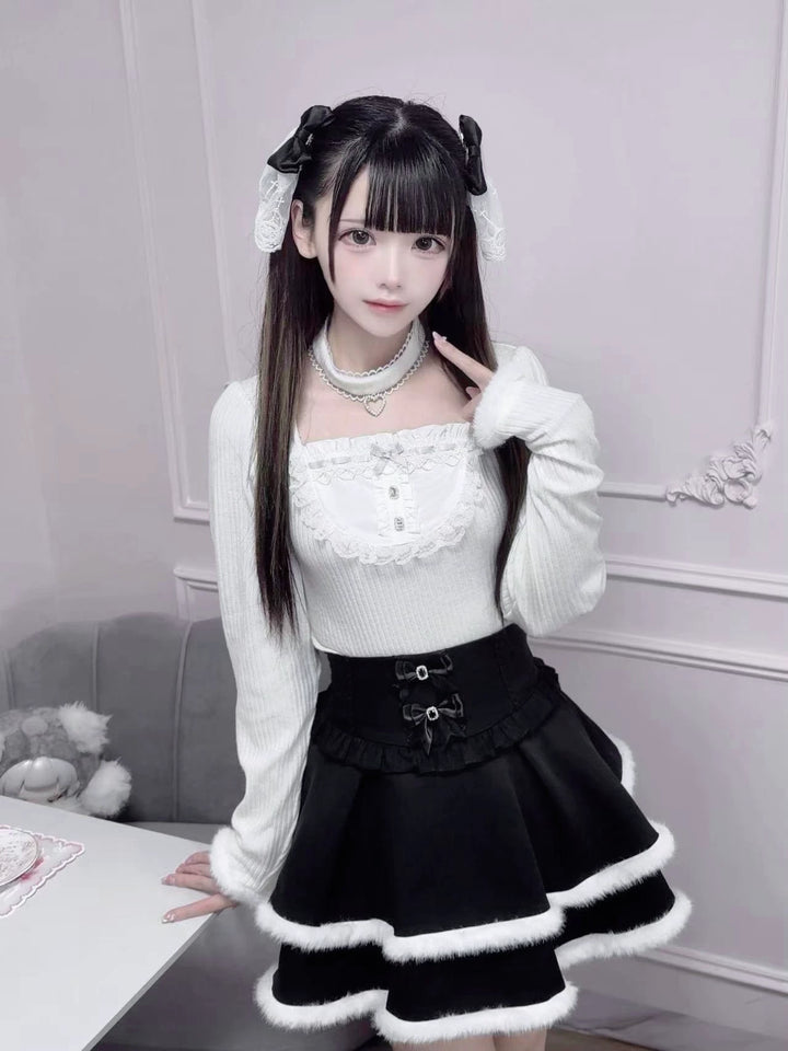 Jirai Kei Black/White Sweater Top with Choker 46104:875353