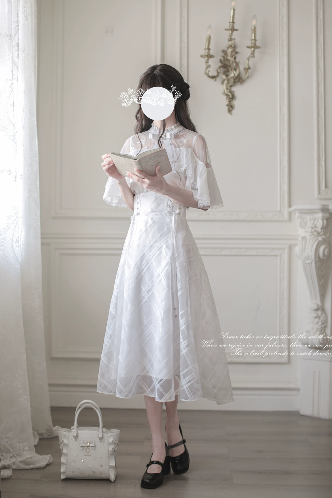 White Long Ryousangata Skirt With Elegant Cape-Design Shirt 43110:769482