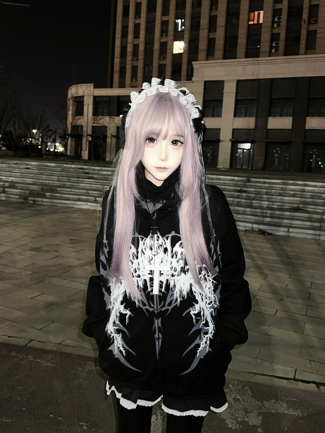 Cotton Jirai Kei Coat Gothic Punk Style with Oversized Design 42386:737972
