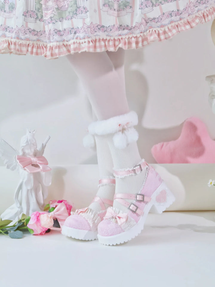 Classic Lolita Mary Jane Shoes, Lace Tulle & Ribbon Bow (34 35 36 37 38 39 40 41 42) 46012:873465