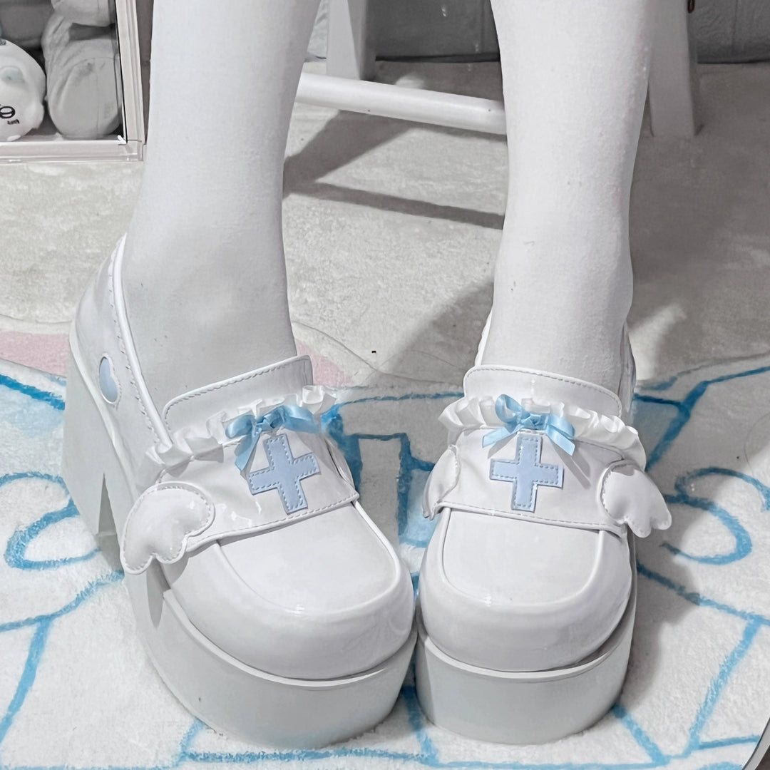 Tenshi Kaiwai Shoes High Heels Shoes Round Toe Platform Shoes 35442:512544