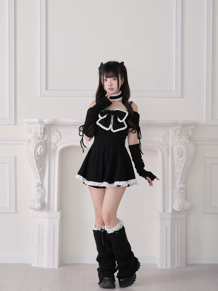 Jirai Kei Dress Set, Off-Shoulder & Ruffled Choker 44943:830406