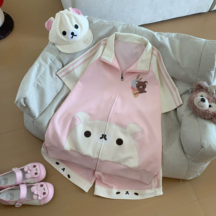 Summer Kawaii Outfit, Short Sleeve Zip-Up Sweatshirt 43557:779720