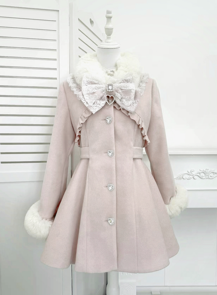 Fluffy Trim Ryousangata Winter Coat, Rhinestone Accents (Pink / L M XL) 44200:800842