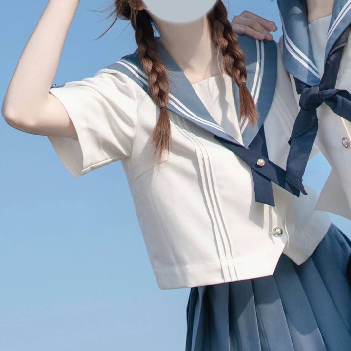 Summer JK Uniform Set, Sailor Collar Blouse, Pleated Skirt (L M S XL XS XXL) 43329:774780