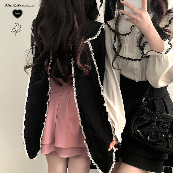 Jirai Kei Shirt Trimmed Peter Pan Collar Long-sleeved Bunny Ear Blouse 42707:749905