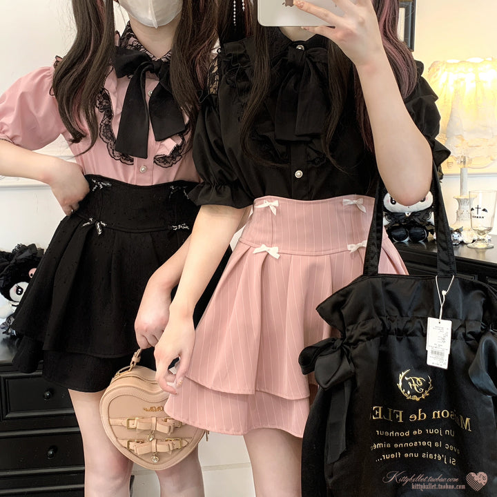 Caped Chiffon Jirai Kei Blouse With Hand-tied Bow 43106:768478