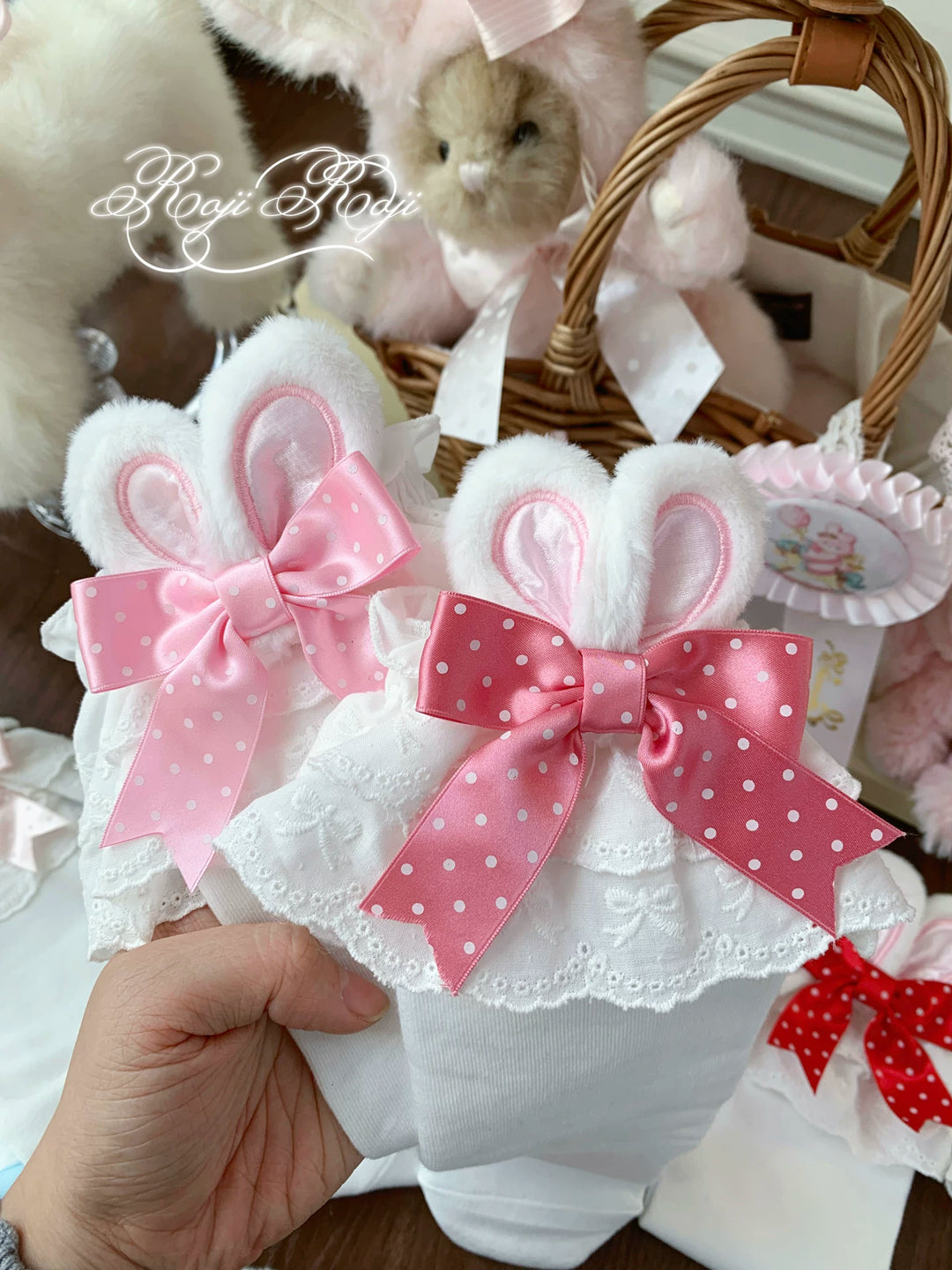 Sweet Lolita Mid-Calf Cotton Socks, Bunny Ears, Polka Dots 44712:819622