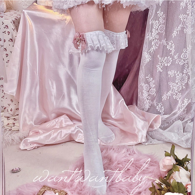 Jirai Kei Socks Black White Pink Blue Bow Lace Socks 21754:320590