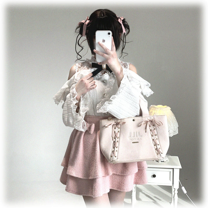 Jirai Kei Off-Shoulder Sweater, Lace Neck 44471:811028