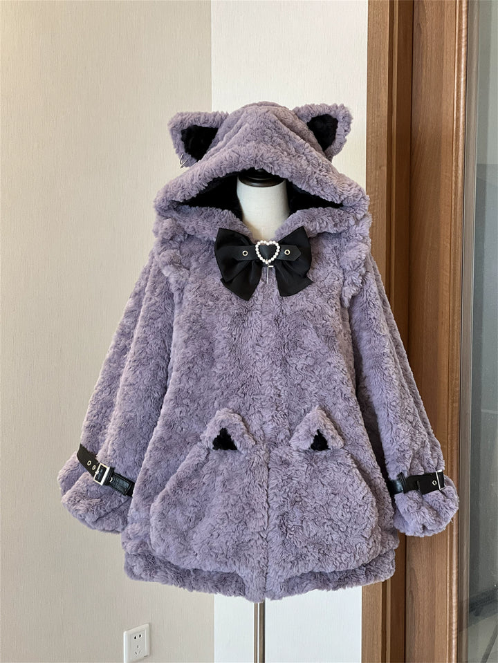 Jirai Kei Coat Cat Ear Hood Jacket Fleece Coat 39958:646682