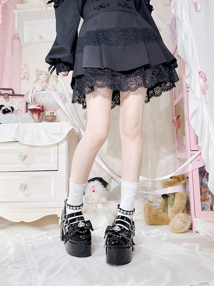 Jirai Kei Platform Shoes, Glittering Rhinestone, Chunky Heel 43247:775763