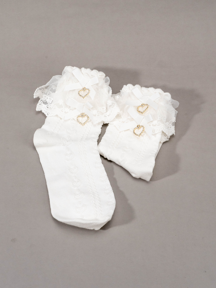 Lolita Mid-Calf Socks With Heart-shaped Rhinestone And Bow 21594:311004