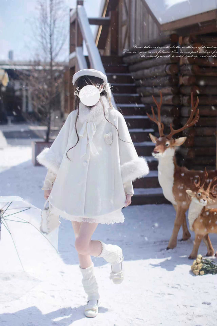 Seiso Kei Woolen Blend White Cloak, Beige Blouse (L M S XL) 44036:793364