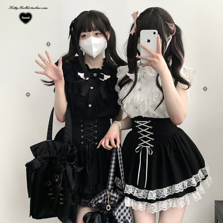 Jirai Kei Skirt High Waist Skirt Lace Up Skirt 36776:540100