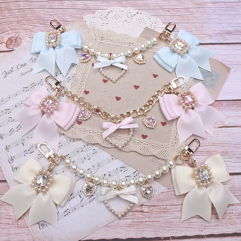 Ryousangata Bag Chain & Bow Charm, Heart-Shaped Rhinestone 45075:839485
