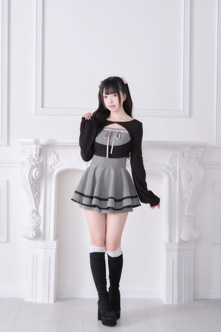 Ryousangata Plaid Dress, Knit Bolero & Elastic Shorts 44815:822697