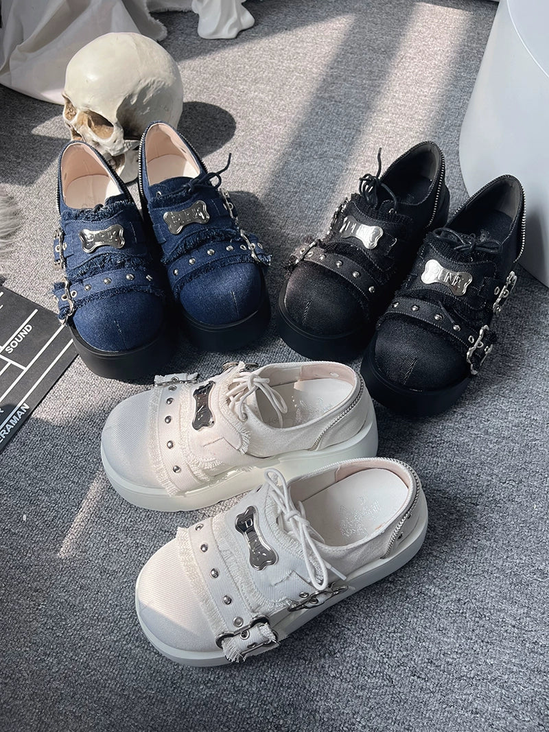 Y2K Punk Shoes Platform Shoes Slip-on Cowhide Shoes 29722:368460