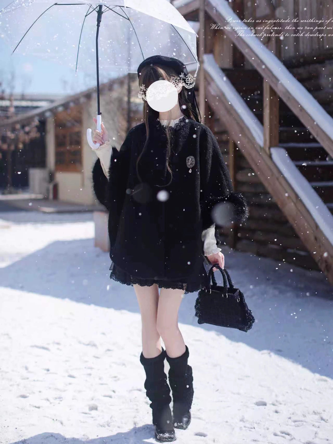 Mid-length Winter Cloak, Faux Fur Trim 44035:793982