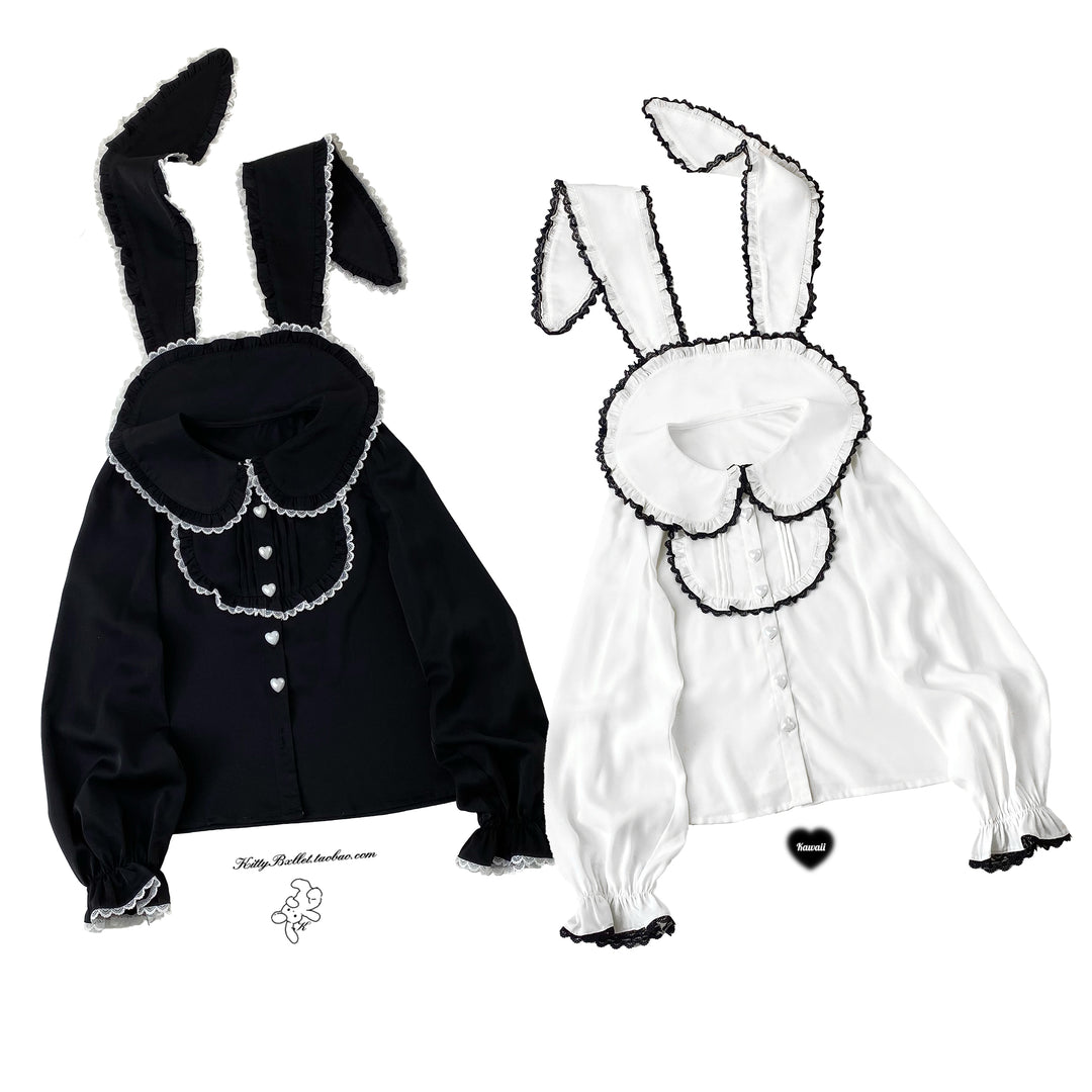 Jirai Kei Shirt Trimmed Peter Pan Collar Long-sleeved Bunny Ear Blouse 42707:749902