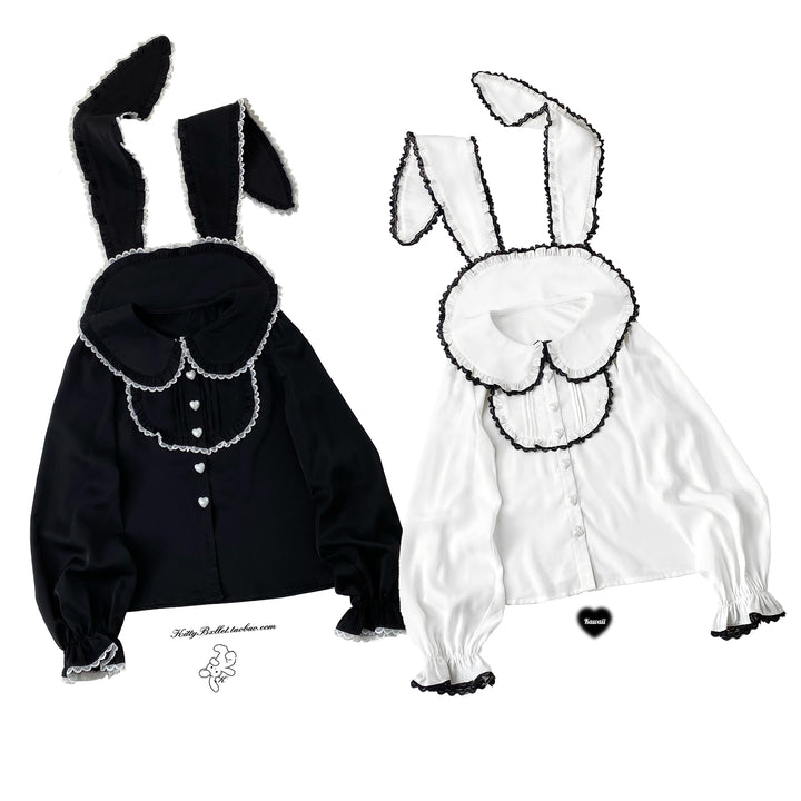 Jirai Kei Shirt Trimmed Peter Pan Collar Long-sleeved Bunny Ear Blouse 42707:749902