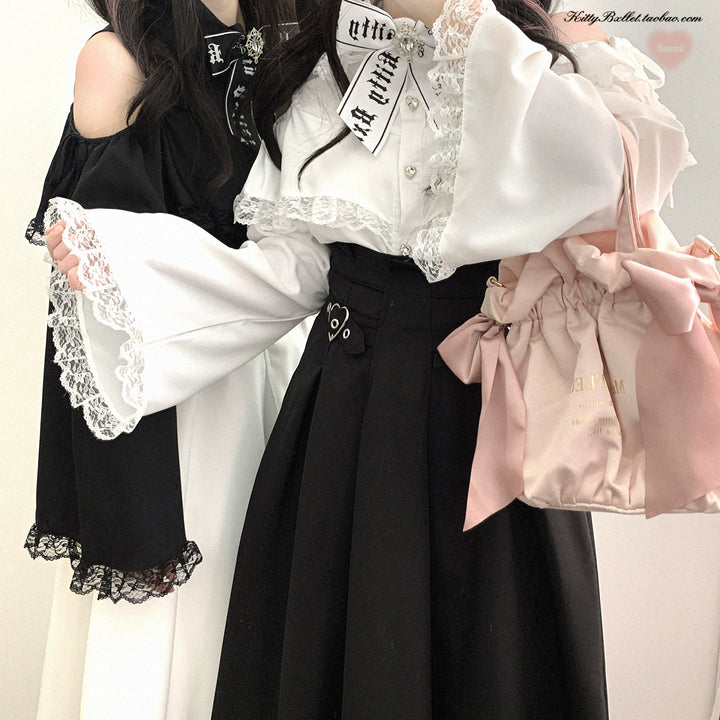 Long Jirai Kei Skirt With Lace Up And Heart-shaped Adjustable Buckle 39638:633586