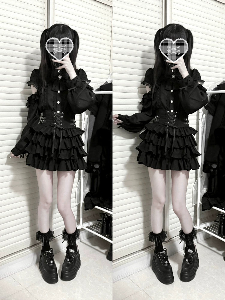 Black Jirai Kei Skirt, Removable Accessories in Two Styles 43240:772211