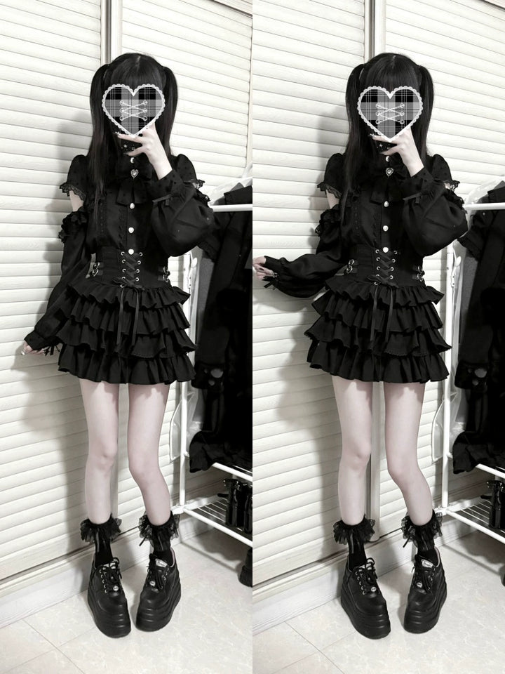 Black Jirai Kei Skirt, Removable Accessories in Two Styles 43240:772211