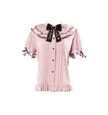 Pink Jirai Kei Short-sleeved Blouse, Puffy Sleeves (2XL L M S XL) 22780:334284