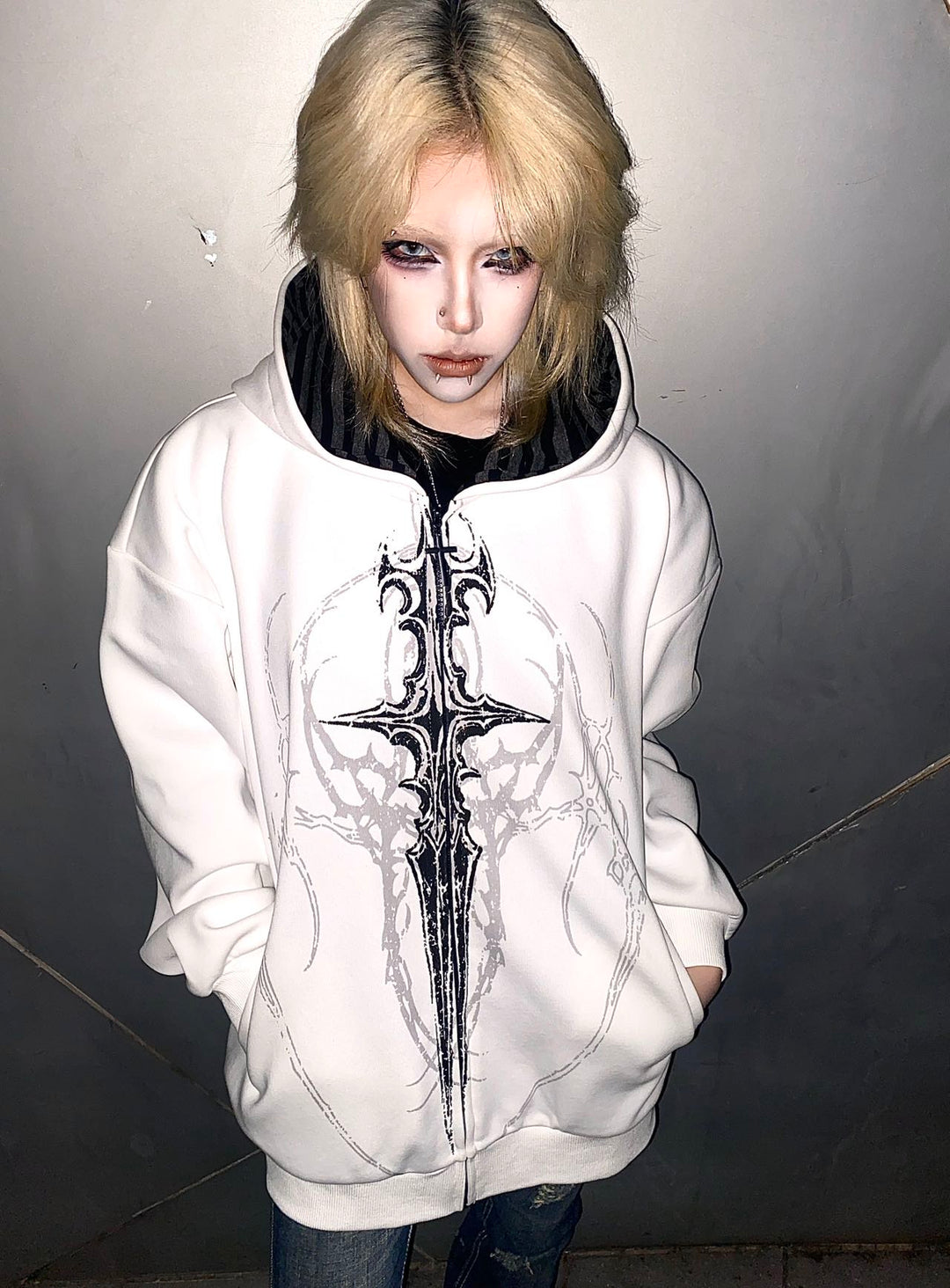 Cotton Jirai Kei Coat Gothic Punk Style with Oversized Design 42386:737989