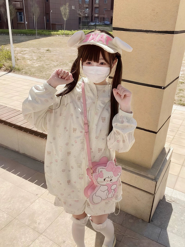 Kawaii Hooded Sunscreen Jacket with Cat Ears & Animal Prints 42905:759090