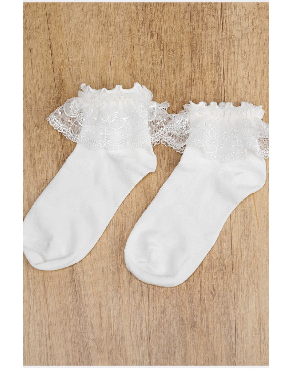 Lolita Socks White Black Socks Wings Cross Lace Socks 33810:447090